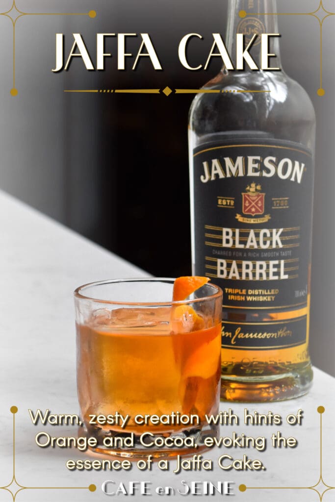 A graphic showing Cafe en Seine's Jaffa Cake cocktail. 