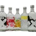 5 Absolut Vodka bottles in a row