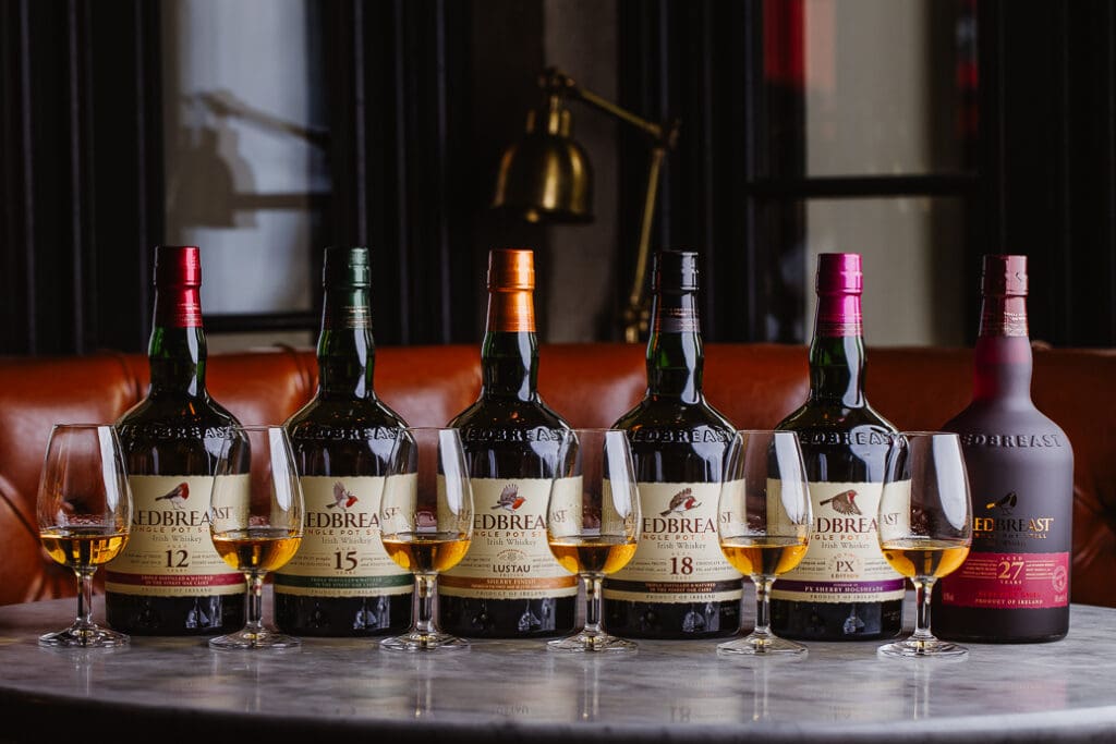 Redbreast Irish whiskey bottle on table