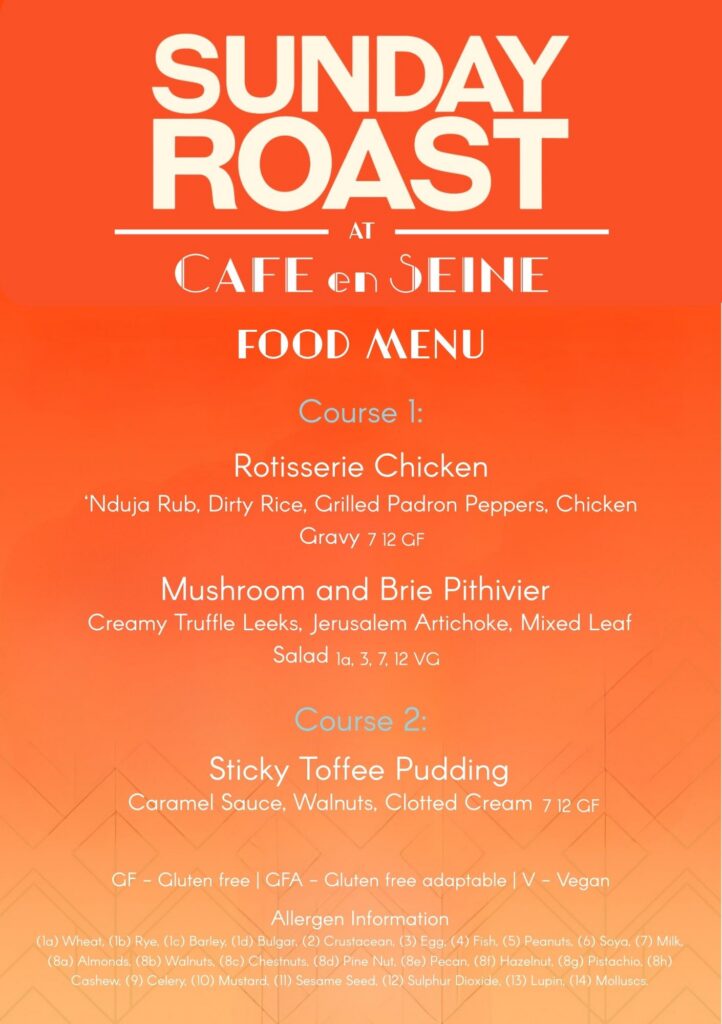 Sunday roast food menu