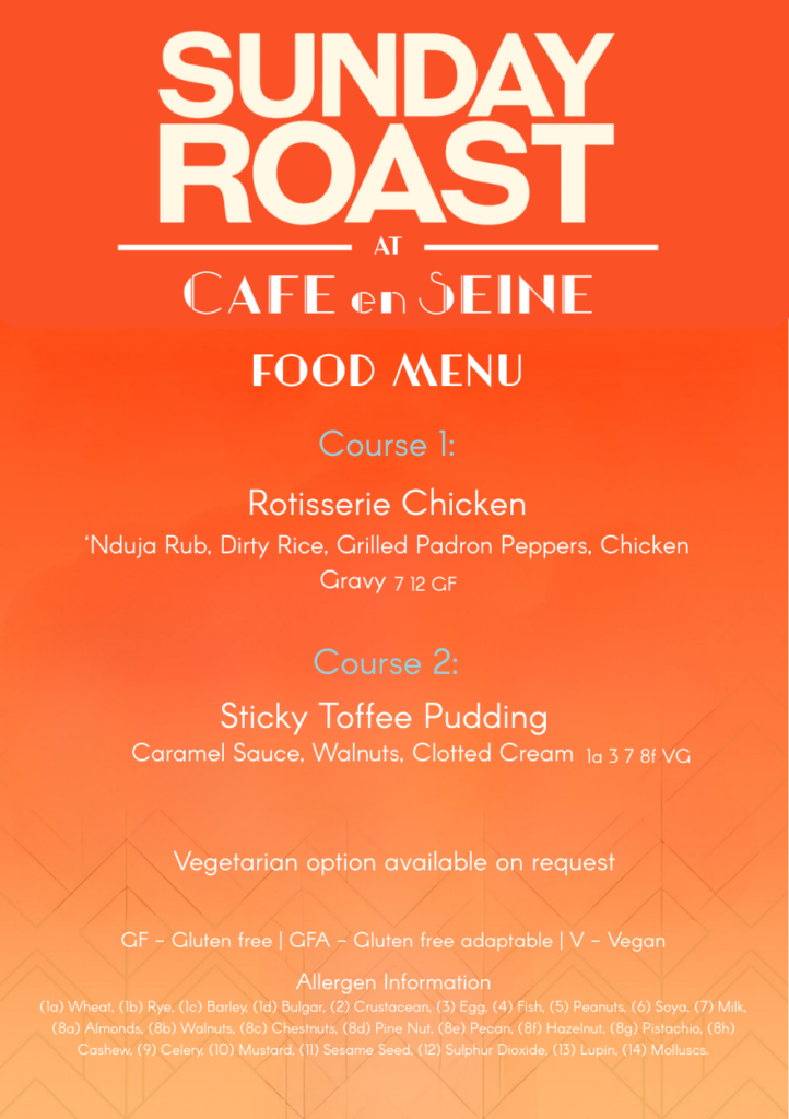 Menu for The Sunday Roast at Café en Seine