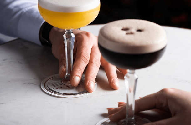 A Passionata and Café Martini cocktails
